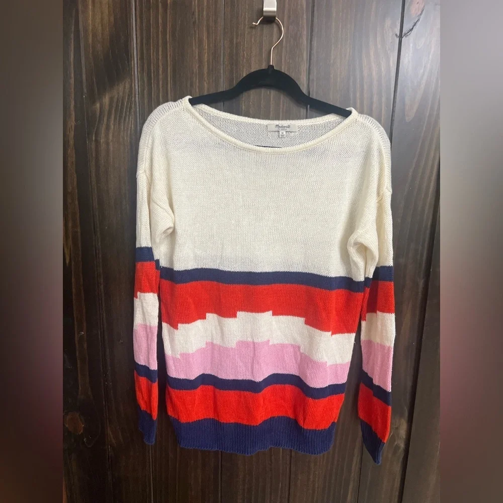 Madewell Blockstop Oversized Boatneck Colorblock Sweater 100% Linen medium - Picture 6 of 10